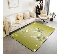 Homewish Yellow Butterfly Area Rugs 150x200cm - Silver Diamond Glitter Print Living Room Rug Flying Butterflies Wildlife Non Shedding Carpet,Modern Simple Large Rugs