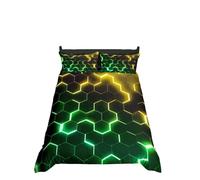Homewish Yellow Green King Size Duvet Cover Set for Kids Adults, Geometric Honeycomb Bedding Set for Teenage Boy, Modern Hexagonal Duvet Cover, Cool Beehive Black Bedding 3-Piece