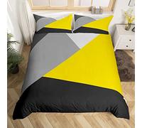 Homewish Yellow Grey Black Duvet Cover Set with 2 Pillowcases - Double Size, 100% Soft & Breathable Polyester, Zip Closure - Geometric Triangle Bedding - Modern Simple Pattern with Black Reverse