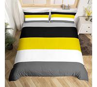 Homewish Yellow Grey Single Duvet Cover Set with 1 Pillowcase - Single Size, 100% Soft & Breathable Polyester, Zip Closure - Geometric Striped Bedding - Modern Simple Pattern with Black Reverse