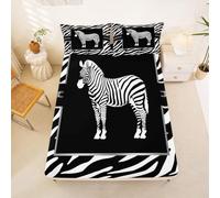 Homewish Zebra King Size Fitted Sheet Chain Bed Sheets Deep Pocket 16 inch (40 cm),Zebra Stripes African Wildlife Bedding Set Imitation Animal Print Bed Cover with 2 Pillowcases