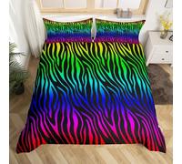 Homewish Zebra Print Duvet Cover Double Rainbow Gradient Bedding Sets, Wild Animal Theme Comforter Cover Safari Wildlife Bed Set, Abstract Stripe Bedding For All Seasons Lightweight 3-Piece