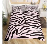 Homewish Zebra Print Duvet Cover Single Black And Pink Bedding Sets, Wild Animal Theme Comforter Cover Safari Wildlife Bed Set, Abstract Stripe Bedding (Zipper Closure)