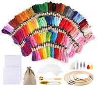 Homewit 100 Colours Embroidery Kit, Cross Stitch Starter Kit Embroidery Crafts Floss Embroidery Set + 5 Pieces Bamboo Embroidery Frame, 2 Pieces Cloth, Needles Set
