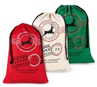 Homewit Christmas Bag Santa, 3pcs Sack Canvas Bag with Drawstrings Extra Large Size - 70cm x 50cm Christmas Reindeer Post Office Bags, Bring Joy of Waking up on Christmas Morning
