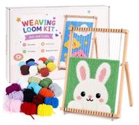 Homewit Weaving Loom Kit for Kids, 22x29CM Children Wooden Knitting Loom | 14 Color Thick 5mm Yarn, Dual Use School Weaving Frame, Small Portable Weaving Loom for Beginners Aged 4-12 Years