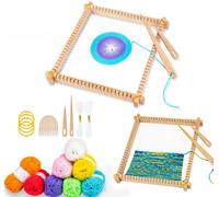 Homewit Wooden Weaving Loom Kit, 26x28cm Wooden Multi-Craft Weaving Loom Adjustable Hand-Knit Machine, Loom Set with Yarns,Rods,Combs and Shuttles, Suitable for Beginner & Kids