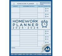 Homework Planner For Students with Academic Year Calendar: Assignment Tracking Notebook for Elementary, Middle, High School & College Students | 110 Pages, Large 8.5" x 11" - Blue