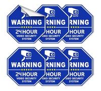 Homework2 CCTV Video Surveillance Security Door & Window Stickers, Blue Octagon-Shaped, 3.3 X 3.3 Inch Vinyl Decals - Indoor & Outdoor Use, UV Protected & Waterproof - 6 Labels
