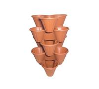 HomeXpress Stacking Plant Pots Trio - Stackable Triple Strawberry Planter - Garden Flower, Succulents, Herb Holder (Terracotta x 5Pc)