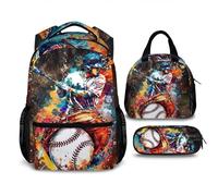 Homexzdiy Boys Backpack Sport Bookbag for Kids Teens, 17 Inches Backpack with Lunch Box and Pencil Case, White