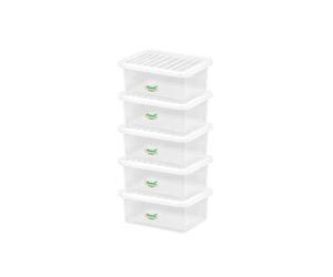 Homey Mart 17 Litre Crystal-Clear Storage Box with Clip-On Lid - Durable, Stackable Plastic Container for Home, Office & Workplace Organisation - Set of 5