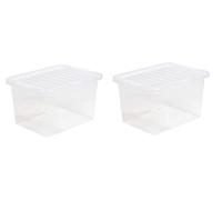 Homey Mart 2 x 37L Plastic Storage Boxes Crystal Clear Box & Lid Suitable for all around the Home Office and Workplace Stackable Nestable Large Strong Boxes - 48.00 x 38.50 x 26.00 cm