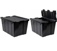 Homey Mart 2 x 45L Heavy Duty Storage Boxes, Stackable Totes with Hinged Lids, Black 546 x 381 x 312 mm