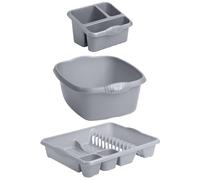 Homey Mart 3-Piece Kitchen Washing Set, Large Dish Drainer, 39cm Rectangular Bowl and Sink Organiser - Silver/Grey