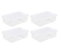 Homey Mart 4-Pack x 32L Plastic Storage Boxes with Lids - Crystal Clear Large Stackable & Nestable Storage Containers for Home, Office & Underbed Organisation