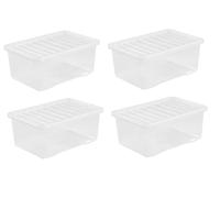 Homey Mart 4-Pack x Crystal Clear 45L Storage Box with Lid - Durable 45 Litre Large Plastic Container with Secure Clip-On Lid - Stackable & Nestable Home and Office Storage Solution