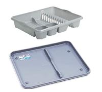 Homey Mart Large Dish Drainer and Dish Drainer Tray Rack Holds up to 12 plates with two handy cutlery drainer (Silver/Grey)- Set of 2