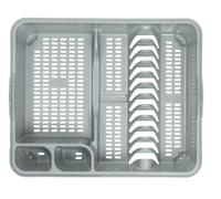 Homey Mart Large Dish Drainer Rack with Cutlery Holder - Strong Plastic Plate Drying Rack Holds Up to 12 Plates - Kitchen Sink Drainer Tray, Durable & Easy Clean - Grey/Silver 46.5 x 38 x 9 cm