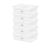Homey Mart Plastic Storage Boxes Crystal Clear 32L Box & Lid Home Office Stackable Nestable - Pack of 5