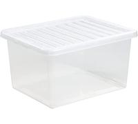 Homey Mart Plastic Storage Boxes Crystal Clear 37L Box & Lid Home Office Stackable Nestable - Pack of 5 (Lid Colour - Clear)