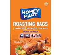 HOMEY MART Premium Roasting Bags, Flavour-Seal for Chicken, Turkey, Meat, Fish & Vegetables, Oven & Microwave Safe up to 400° F, BPA-Free, Large Size 35cm x 43cm, 12 -Pack with Ties