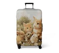 Homeyang Large Suitcase Cover Rabbit Beige Cute Luggage Cover Washable Elastic Polyester Spandex Anti-Scratch Travel Quick Fix and Remove Suitcase Orotector Cover (L)