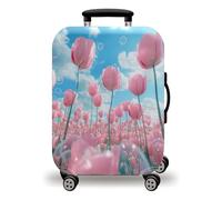 Homeyang Suitcase Cover Pink Bubble Flower Travel Suitcase Covers Protectors Washable Polyester Spandex with Elastic Edges Scratch and Dust for 18-32 Inch Luggage Cover (L)