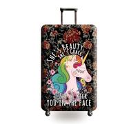 Homeyang Suitcase Cover Unicorn Brown Flower Suitcase Covers Protectors for Travel Elastic Polyester Spandex Washable Scratch and Dust Protection Fit 18-32 Inch Luggage Cover (M)