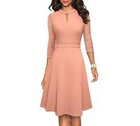 HOMEYEE Women Elegant Hollow Out Crew Neck 3/4 Sleeve Knee Length Swing Party Cocktail Dress A234 (XXL, Blush)