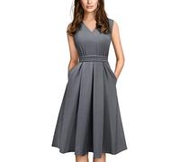 HOMEYEE Women's Vintage 50s Cap Sleeve Cocktail Retro with Pocket Flared Dress A196 (XL, Grey)