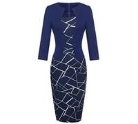 HOMEYEE Women's Vintage Colorblock Business One-Piece Pencil Dress B237 (UK 14 = Size XL, Dark Blue)