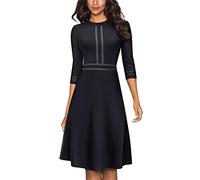 HOMEYEE Women's Vintage Crew Neck 3/4 Sleeve Patchwork Cocktail Aline Dress A135 (XXL, Black-B)