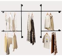 Homeyeeng Industrial Pipe Clothes Rack Wall Mounted Clothing Rack,Heavy Duty Iron Pipe Garment Rods,Detachable Multi-Purpose Clothing Hanging Rod/Garment Bar, Black