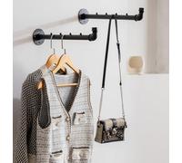 Homeyeeng Industrial Wall Pipe Clothes Bar - Heavy Duty Metal Coat Hanger with Hook, Wall-Mounted Garment Holder Racks,Wall Clothing Racks/Hanging Rail, 2Pcs