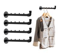 Homeyeeng Industrial Wall Pipe Clothes Bar - Heavy Duty Metal Coat Hanger with Hook, Wall-Mounted Garment Holder Racks,Wall Clothing Racks/Hanging Rail, 4Pcs