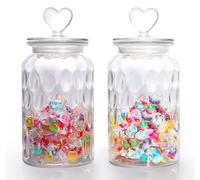 HomeyHoney 45 oz Clear Glass Heart Shaped Jars, Cute Candy Jars with Heart shaped Airtight Lids, Decorative Glass Canisters with Airtight Lids for Candy Cookie, Drops / 2 Packs