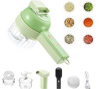 homeyuser 2022 Upgrade 4 in 1 Portable Electric Vegetable Cutter Set, Handheld Vegetable Slicer Blender, with One Button Control Food Slicer and Masher for Garlic Chilli Onion Ginger Meat, Green
