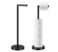HOMEZI Toilet Roll Holder Free Standing with HEAVY BASE, Premium Toilet Roll Stand, Stainless Steel loo roll holder for Bathroom 2 in 1 Holder and Storage for 5 Rolls - Black