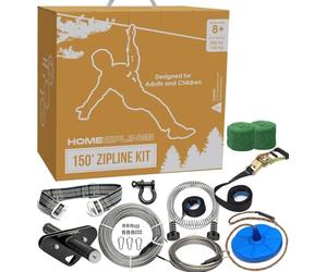 HomeZiplines Zip Line for Kids and Adults Up to 350 Lbs - 150/100 / 200 Ft - Quick Setup Zipline for Backyard Kids and Adults - 100% Rustproof W/Safety Harness - Zip Line for Adults - Zipline Kit