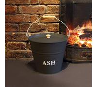 Homezone® Steel Grey Ash Bucket With Lid and Wooden Handle - Fireside Fireplace Accessories Ash Pale