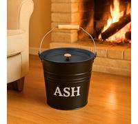 HomeZone 12L Ash Bucket With Lid For Log Burner And Woodburner Fireplace Accessories Heavy Duty Metal Buckets For Hot Ash With Wooden Handle Large Fireside Black Bucket With Lid Log Burner Accessories