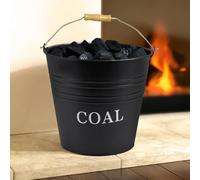 HomeZone 12L Heavy Duty Coal Bucket for Log Burner and Fireplace Powder Coated Coal Buckets for Fireplaces with Wooden Handle Large Fireside Black Bucket Coal Scuttles for Fireplaces