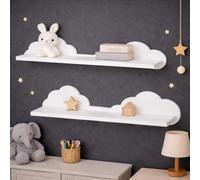 HomeZone 2 Pack White Cloud Shape Floating Shelves Lightweight MDF Wall Mounted Ledge Shelf Kids Room Set of 2 Figurine Shelves Nursery, Children’s Bedroom & Playroom Decorative Display Shelves (54cm)