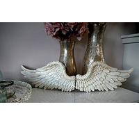 HomeZone 2pc Small Vintage Shabby Chic White Angel Wings Wall Sculptures Ornament Unique Home Decor Wall Art Fairy Door Antique Style Figurines