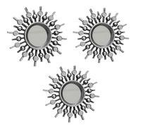 HomeZone® Set of 3 Decorative Vintage Round Wall Mirrors Distressed Iron Effect Metallic Steel Aztec Lightweight Silver Mirror for Living Room Hallway Bedroom Home Wall Decor Accessories