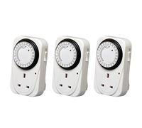 HomeZone® 3pc 24 Hour plug timer socket uk Timer Socket Adaptor Set Programmable Timer Controller Compact Economic Energy Saving Mains Switch Indoor