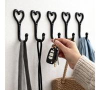 Homezone® 5Pc Love Heart Coat Hooks Decorative Wall Mounted Black Cast Iron Hanging Hooks for Home Garden Vintage Coat Hooks On Wall for Hanging Coats, Towels, Bags, Keys and More