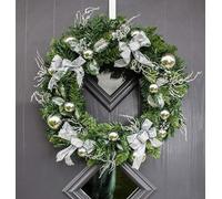 HomeZone® Artificial Luxury Christmas Wreath Hanging Door Decoration Indoor Outdoor Snow Frosted Christmas Baubles Berries Home Decor Durable Traditional Christmas Decorations (50cm silver baubles)