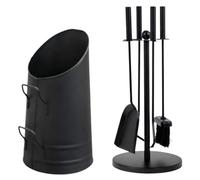 Homezone® Black Steel Coal Hod & Fireplace Companion Set Brush Shovel Tongs Poker Coal Storage Solution Coal Bin Fire Tools Fireside Accessories